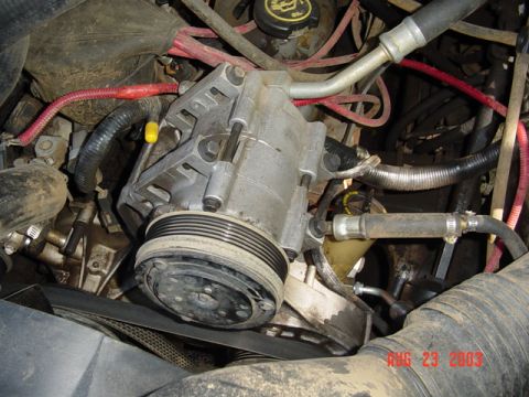 1989 Ford Bronco - Heres where we start the day...seized OBA compressor, leaky, noisy steering pump