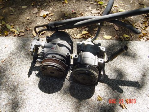 1989 Ford Bronco - Compressor comparison, new (to me) '88 pump on the left, seized '89 pump on the right