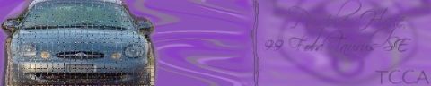 1997 Ford Taurus - The front of a dark blue 1999 Ford Taurus is visible against a swirling purple background.