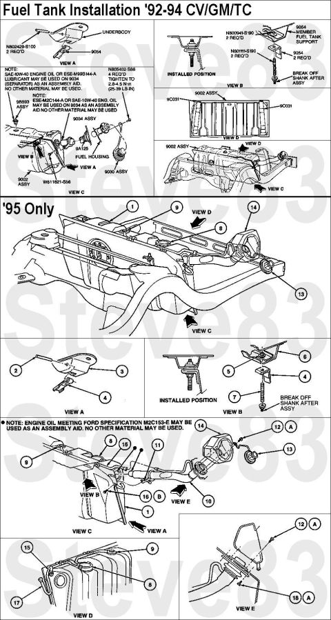 1994 Ford Crown Victoria - Fuel Tanks for '92-95 CV/GM/TC Legend for '95 diagrams: 1 Fuel Tank 9002 2 Pin (2 Req'd) N802429-S100 3 Underbody 4 Fuel Tank Support Strap…