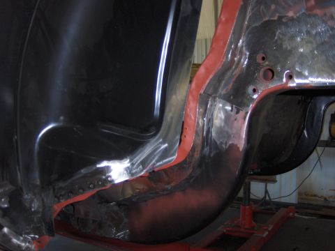 1970 Chevrolet Camaro - Close-up of a 1970 Chevrolet Camaro's structural components during restoration.