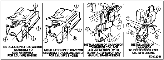 Capacitor to coil/ignition installation diagrams for MFI engines