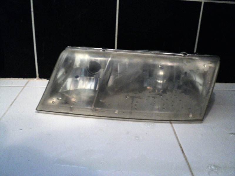 Headlight with yellowed and hazed lens