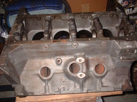 1964 Ford Galaxie - Engine block with visible crankshaft bearing caps and some stamped numbers.