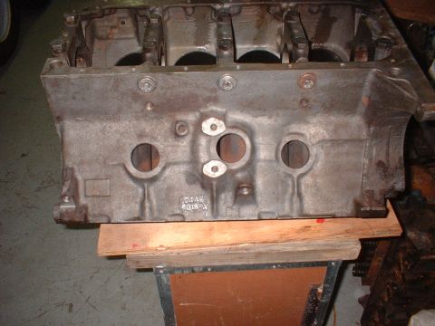 1964 Ford Galaxie - Close-up of an engine block, showing internal cylinder bores and casting marks.