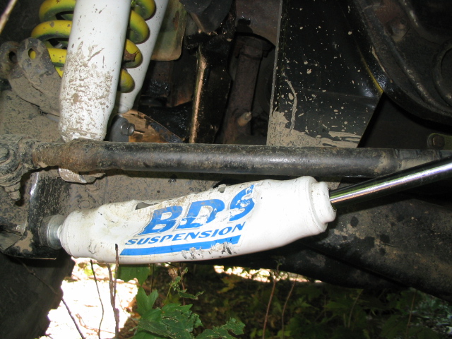 White BDS Suspension shock absorber with blue lettering