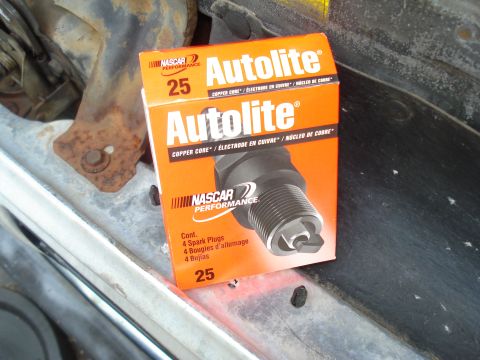 1984 Ford F-250 - Box of Autolite spark plugs, part number 25, with NASCAR Performance branding.
