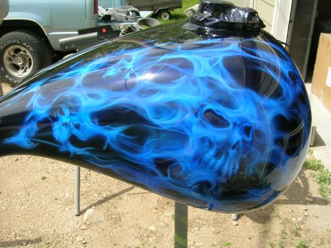 2010 Harley-Davidson Electra Glide - Custom painted motorcycle gas tank a skull and blue flame airbrush art.