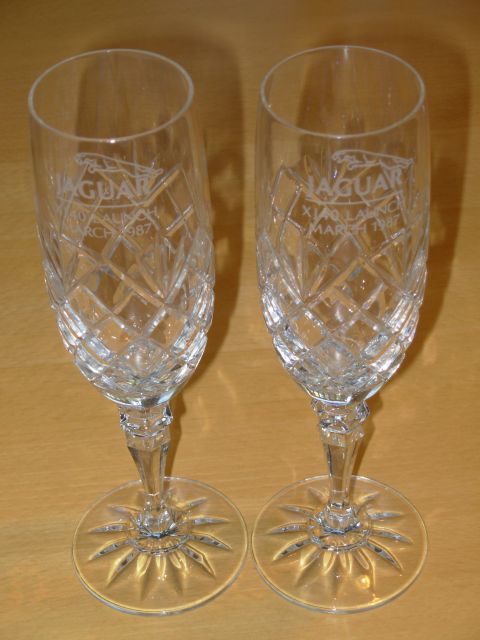 2004 Land Rover Land Rover - Champagne flutes 8.5" tall commemorating the 1987 launch of the Jaguar XJ40.
