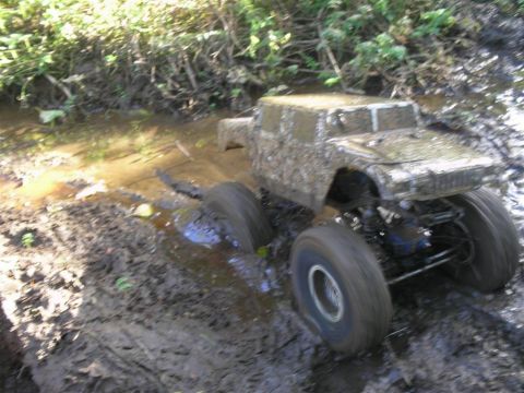 1994 Ford Escort - A vehicle is partially submerged in mud, with only parts of its wheels and body visible.