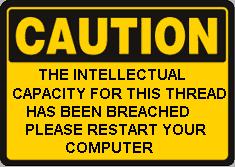1995 Ford Bronco - A humorous caution sign suggests a system error related to intellectual capacity, advising a restart.