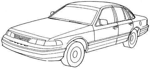1997 Mercury Cougar - A line drawing depicts a sedan from a front three-quarter perspective.