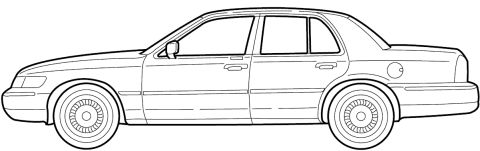 1997 Mercury Cougar - A side view line drawing of a sedan is shown. No specific year or model can be identified from the diagram.