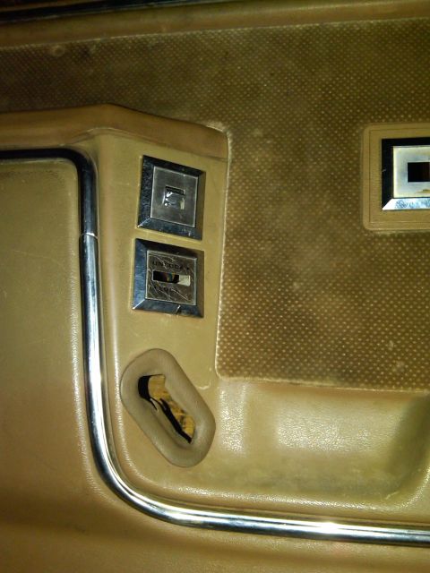 1986 Ford Bronco - Close-up of a car's interior door panel showing window and lock controls.