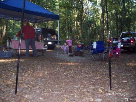 1994 Ford Bronco - A family enjoys a day at a campsite with two vehicles present.