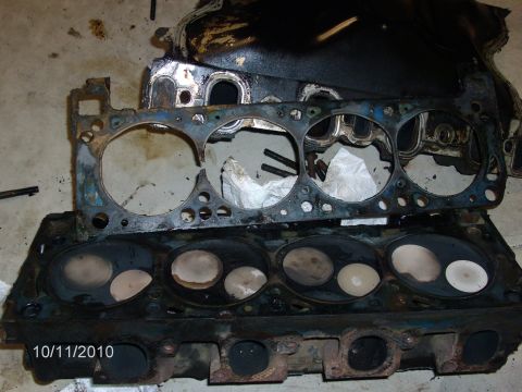 1979 Ford F-150 - Disassembled engine components, including a cylinder head and gasket, are laid out on a floor.
