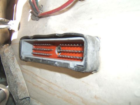 1988 Ford Bronco - The image shows a close-up view of a vehicle's engine control module connector, highlighting its internal pins and wiring.
