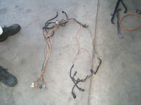 1988 Ford Bronco - A disassembled wiring harness lies on a concrete surface, showing its complex network of wires and connectors.