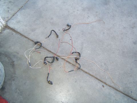1988 Ford Bronco - A loose wiring harness with various connectors is spread out on a concrete surface.