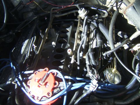 1988 Ford Bronco - Close-up view of a vehicle's engine bay, showing various components and wiring.