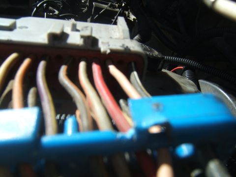 1988 Ford Bronco - Vehicle wiring harness connector with numerous colorful wires visible, likely in an engine bay.