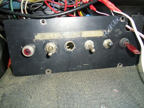 1987 Dodge 1500 - Custom switch panel with labels for DEF, MIR, and WIP, plus toggle switches and a key switch.