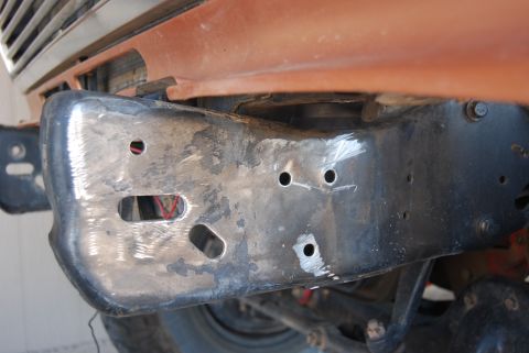 1982 Ford Bronco - The front bumper mounting area shows signs of modification and welding.