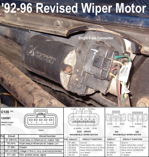 1983 Ford Bronco - Revised single-connector Wiper Motor ERROR - this motor is only a revision for '92-94 trucks; it's standard for '95-96 (& '97 >8500GVWR) [u…