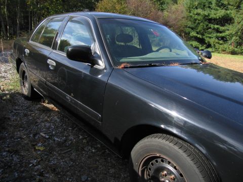 1991 Ford LTD Crown Victoria - This dark sedan is parked outdoors on a sunny day with trees and foliage visible in the background.