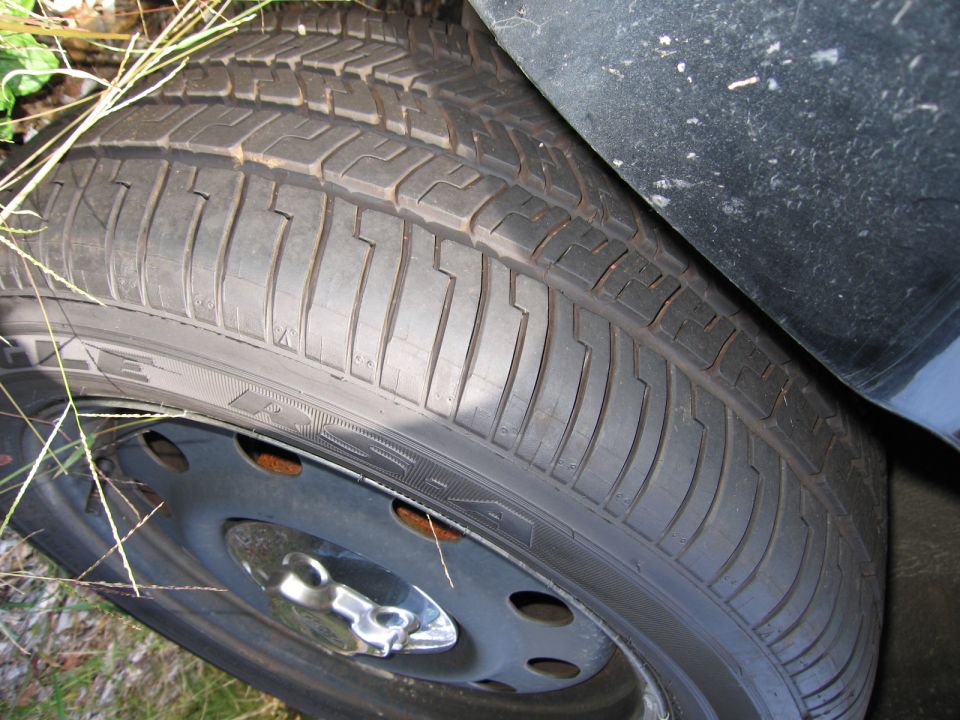 Close-up of a car tire and fender