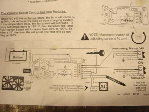 1989 Ford Bronco - Wiring diagram for Flex-a-lite electric fans, detailing connections for battery, fuse, thermostat, and manual switches.