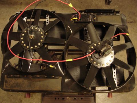 1989 Ford Bronco - Electric cooling fans with wiring, possibly for an automotive application.