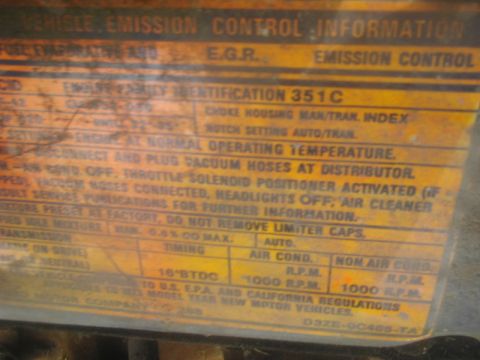 1972 Ford Ranchero - This sticker contains emission control information and specifies it is for the 1972 model year.