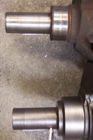 1972 Ford Ranchero - top: Windsor style crank snout bottom: 335 series Cleveland style with cam sprocket spacer integral to crank