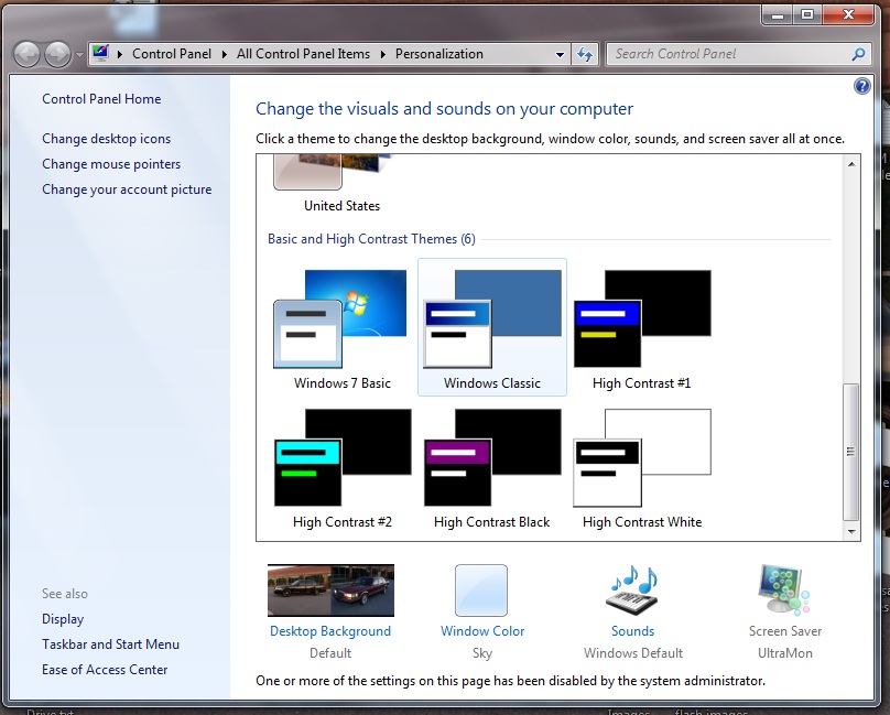 Windows 7 Personalization control panel screenshot with theme options