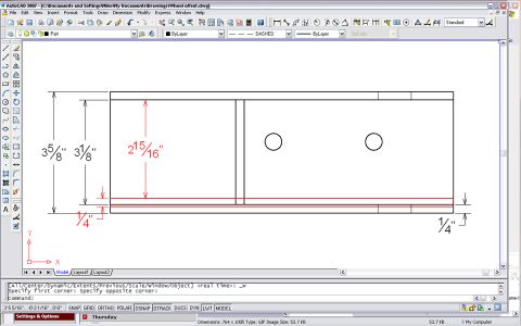 1995 Ford Bronco - Dimensioned AutoCAD blueprint of a rectangular plate showing length, height and hole spacing measurements.