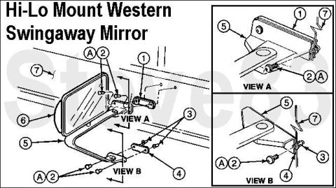 1983 Ford Bronco - Hi-Lo Western Breakaway Side Mirror 1 Outside Rear View Mirror Gasket (Upper) 17724 2 Screw(s) N806345-S47 (T30 M6x1.00x20mm) 3 Riv-Nuts N8…