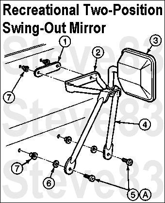 1983 Ford Bronco - Recreational (Towing) 2-position Side Mirror 1 Outside Rear View Mirror Gasket, Upper 17724 2 Bracket Assembly 17016 3 Outside Rear View Mi…