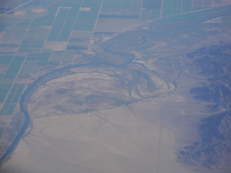 Aerial view of a river and agricultural fields