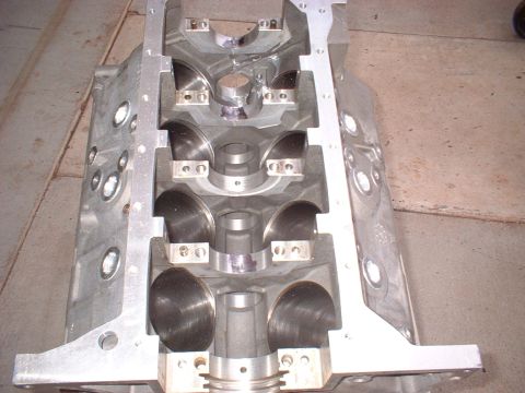 1965 Shelby Cobra - Aluminum engine block with crankshaft bearings visible, likely for a performance application.