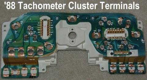 1983 Ford Bronco - '87-91 Tach Cluster Terminals IF THE IMAGE IS TOO SMALL, click it. For fuel level problems, try polishing the film circuit contacts (A & B…