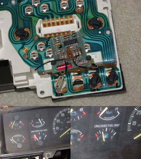 1983 Ford Bronco - '87-91 Low Fuel Light IF THE IMAGE IS TOO SMALL, click it. This is one way to add the anti-slosh module & an LED to a cluster without the m…