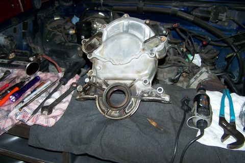1996 Ford Bronco - The cover finally removed after dealing with a seized pump bolt.