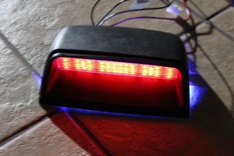 2003 Ford Crown Victoria - Federal Signal Blue LEDs in Ford OEM CHMSL with red lens.