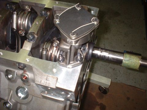 1965 Shelby Cobra - Close-up view of an engine block's internal components, including the crankshaft and oil pump.