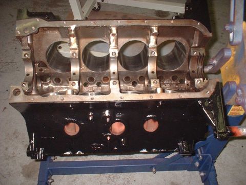 1964 Ford Galaxie - This is a close-up view of an engine block, likely undergoing rebuild or repair.