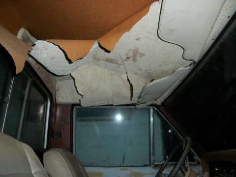 1976 Jeep J-10 - The headliner in this vehicle is severely damaged and falling apart.