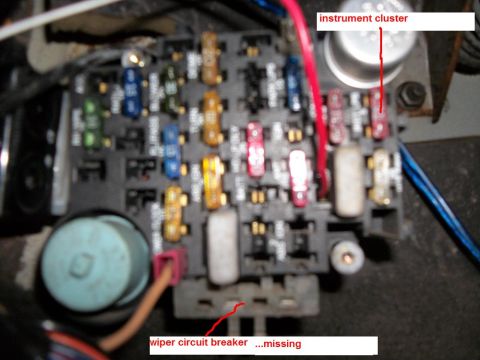 1992 Jeep Cherokee - This image shows a vehicle's fuse box, with some fuses missing and wiring visible.