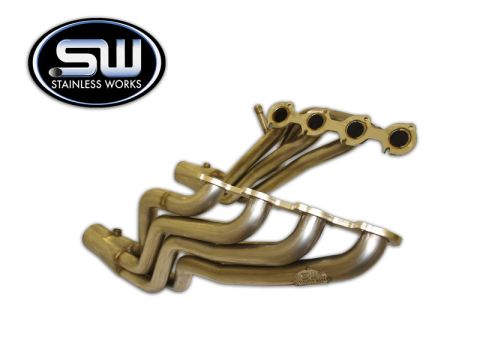1998 Ford Crown Victoria - Product shot of a pair of Stainless Works long-tube headers on a white background, showing four-into-one primaries, thick laser-cut flanges…