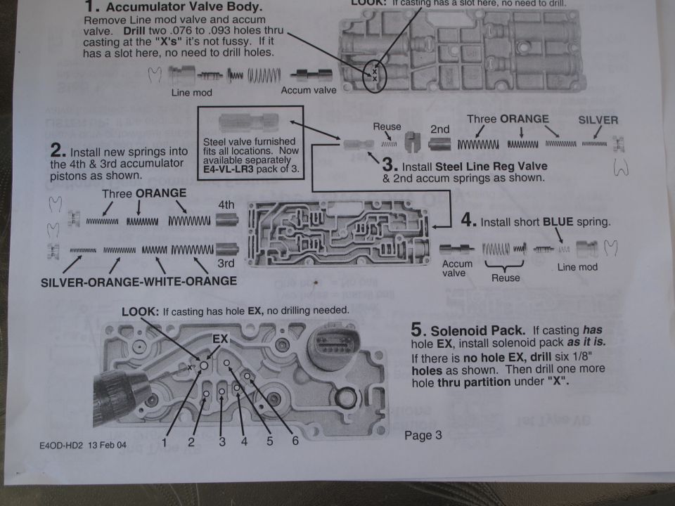 Numbered step-by-step transmission valve body assembly instructions with spring figures